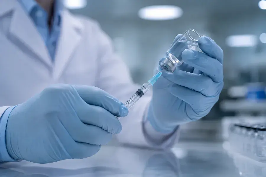 Profesional médico preparando la terapia celular autóloga como parte de la intervención