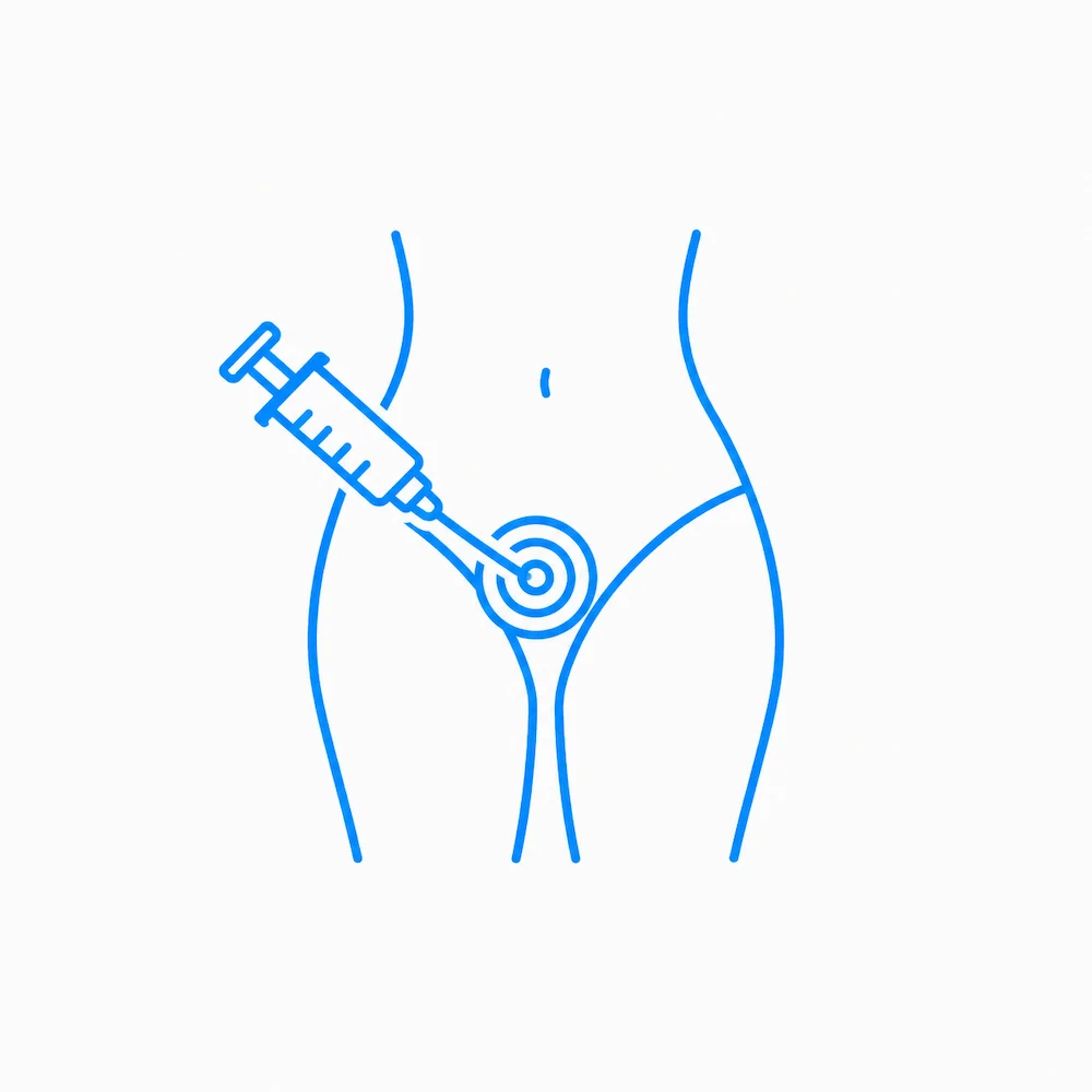 Aplicación dirigida - tratamiento celular de rejuvenecimiento genital Icono de aplicación dirigida de terapia celular en el tejido vulvovaginal