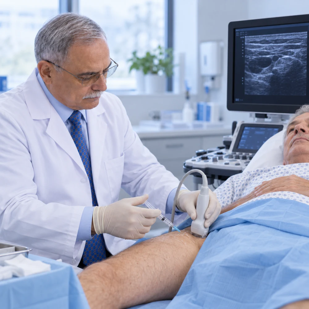 Aplicación de terapia celular mediante inyección intraarterial en la arteria femoral