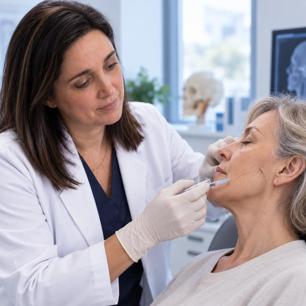 Aplicación de la terapia celular - Paso 3 del tratamiento Aplicación de terapia celular mediante inyección localizada en la articulación temporomandibular