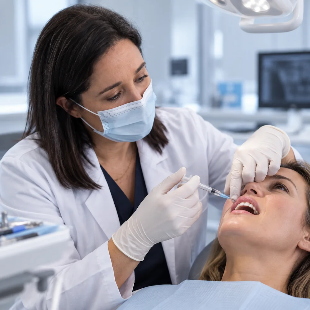 Aplicación de terapia celular mediante microinyecciones en las zonas de recesión gingival