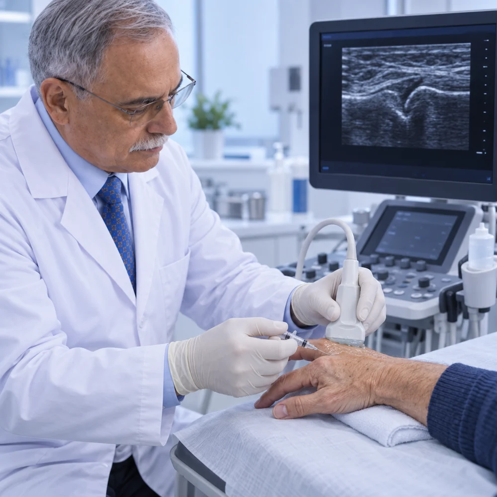 Aplicación guiada por ecografía de la terapia celular en la mano