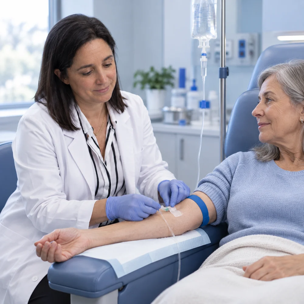 Aplicación — tratamiento de retina Aplicación intravenosa en dos tiempos de la terapia celular para la retina