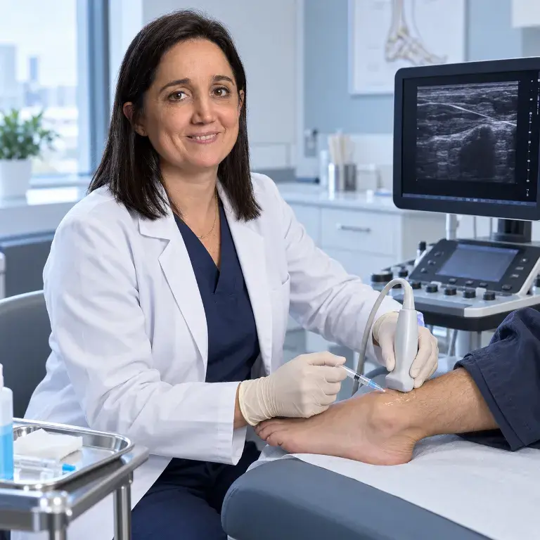Aplicación dirigida de la terapia celular en el pie con guía ecográfica