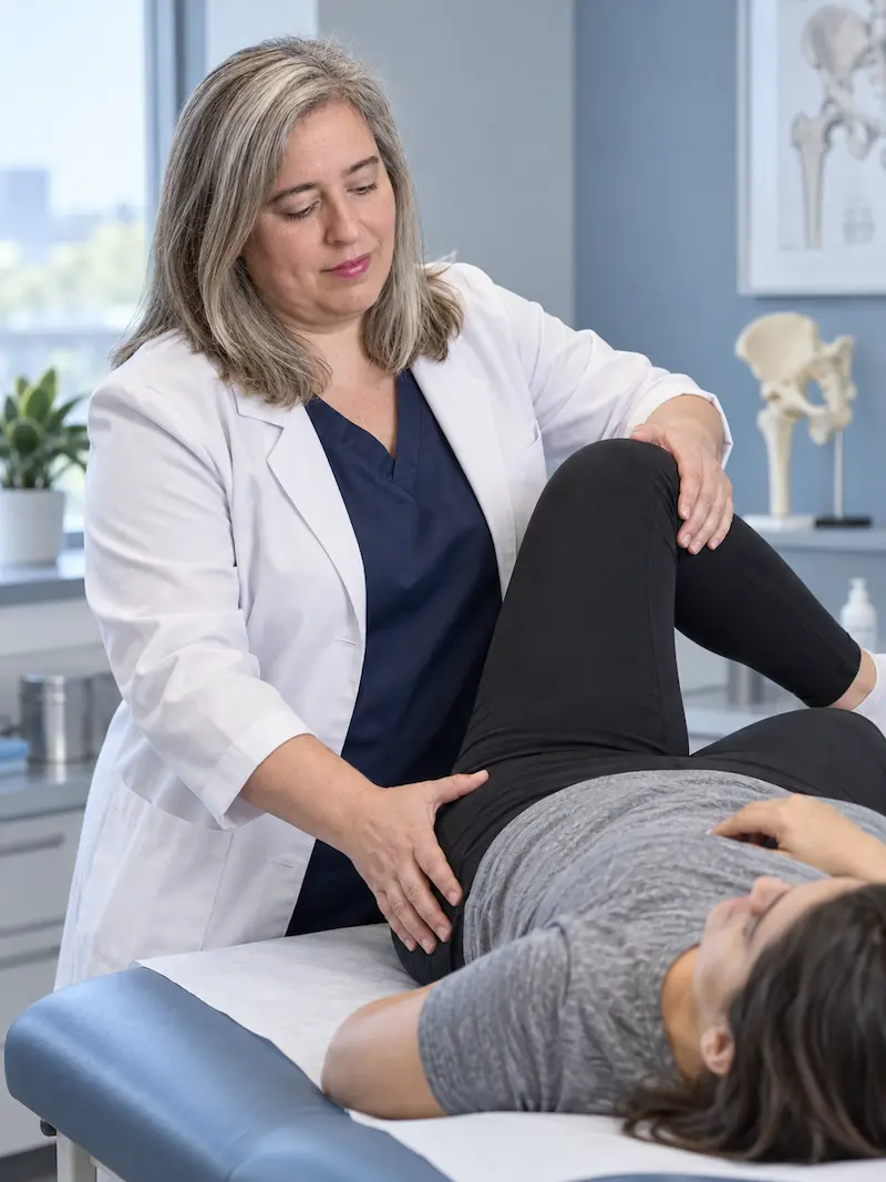 Anatomía de la cadera: fémur, acetábulo, labrum y músculos que la rodean