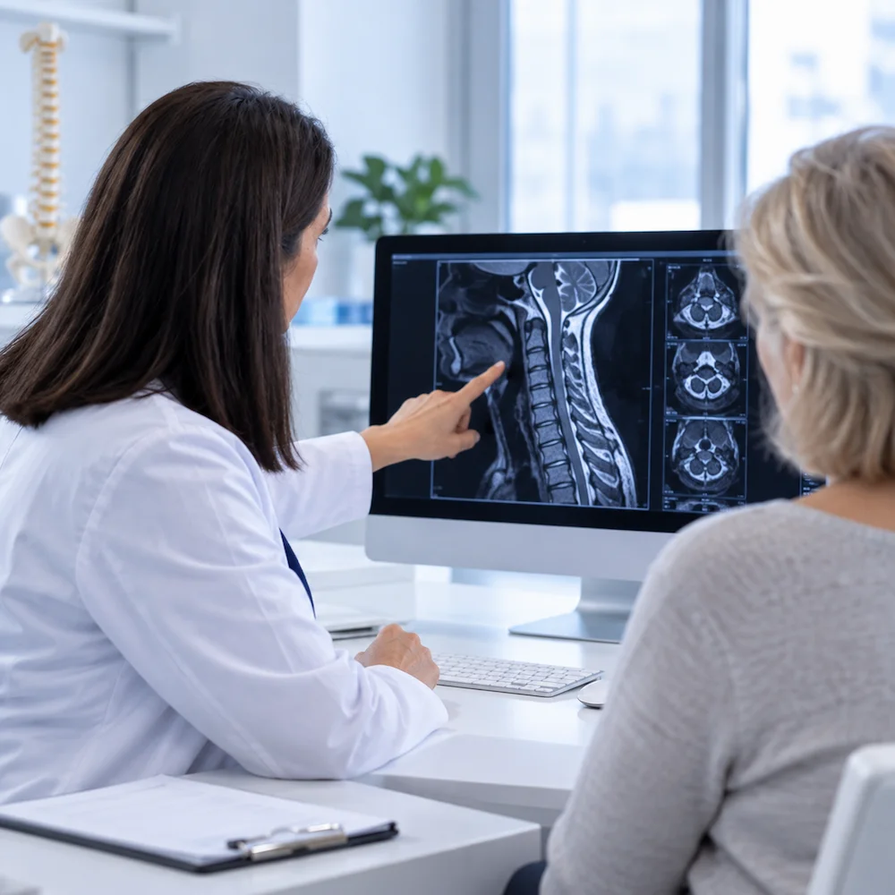 Evaluación médica de la columna cervical - Paso 1 del tratamiento Consulta médica de evaluación para diagnosticar una lesión de columna cervical