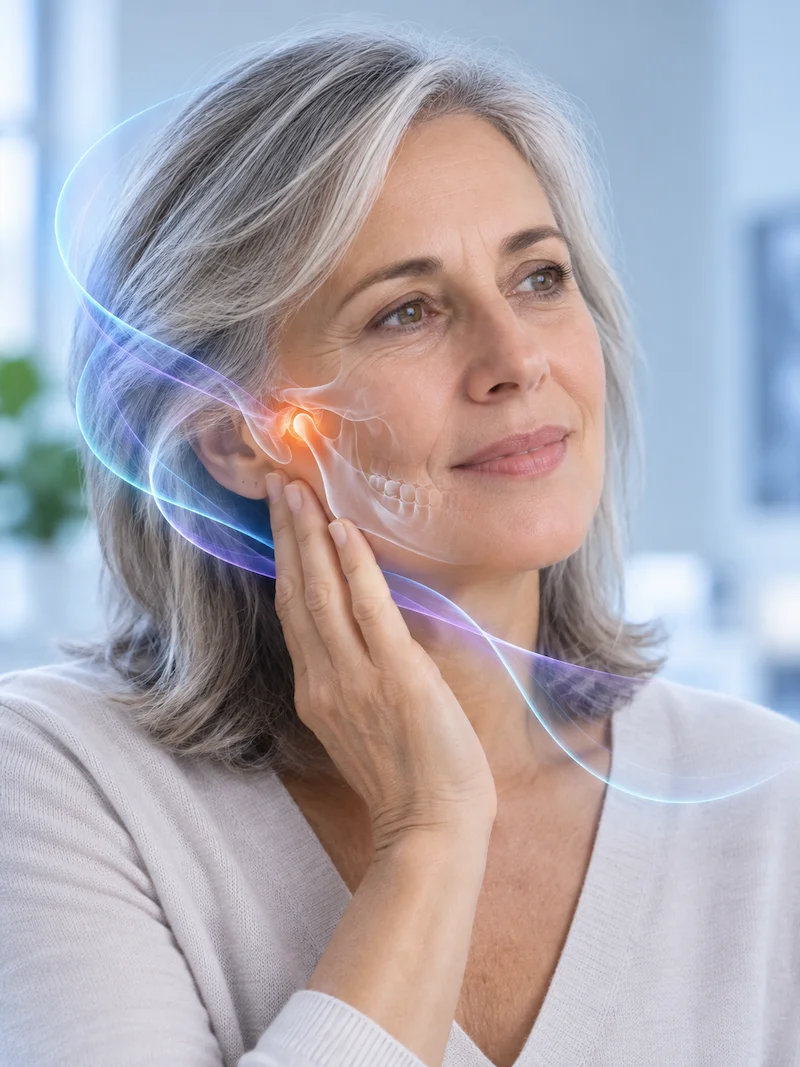 Tratamiento celular para la ATM en LYRACELL Persona con dolor al masticar por compromiso de la articulación temporomandibular, tratamiento celular en LYRACELL